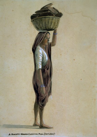 Una mujer mahratta cargando combustible (ooplees), India de Captain Cornelius Francis James