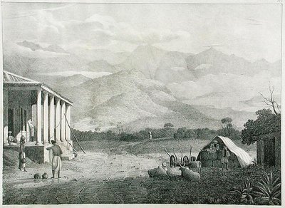 El paso de Seremoogy, o Streemoogy, montañas de Neelgherry, lámina 1 de Vista de los Neilgherries, o Montañas Azules de Coimbetoor, India del Sur por el Capitán McCurdy, publicado en 1830 de Captain E. A. after McCurdy