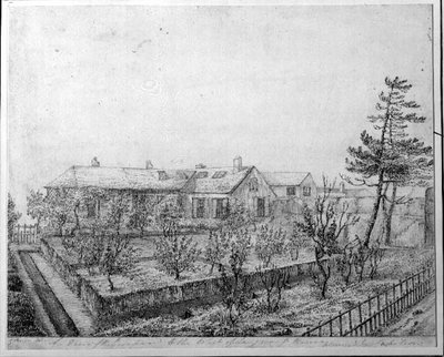 Vista del huerto al oeste de Longwood House en la isla de Santa Elena de Captain G. Rotton