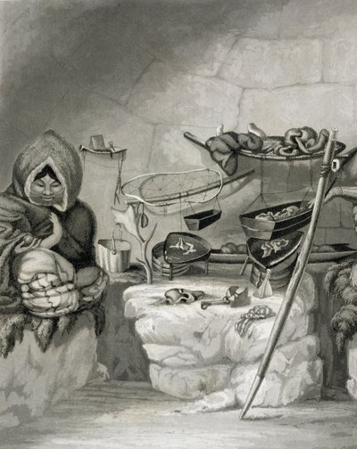 Interior de una cabaña de nieve esquimal, Isla de Invierno 1822, grabado por Edward Francis Finden (1791-1857) pub. por John Murray, 1824 de Captain George Francis Lyon