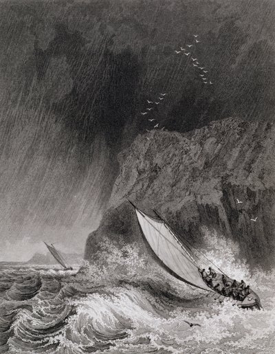 Los botes frente a la Isla Walden en una tormenta de nieve, 12 de agosto de 1827, del Diario de un Tercer Viaje para el Descubrimiento de un Paso del Noroeste desde el Atlántico hasta el Pacífico realizado en los años 1824-25 de Captain George Francis Lyon