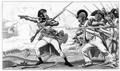 Los Voluntarios en Zuecos en la Batalla de Valmy, 20 de septiembre de 1792, ilustración de 