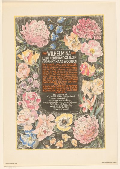 Afiche con motivo del cuadragésimo aniversario del reinado de la reina Guillermina de los Países Bajos de Carel Adolph Lion Cachet