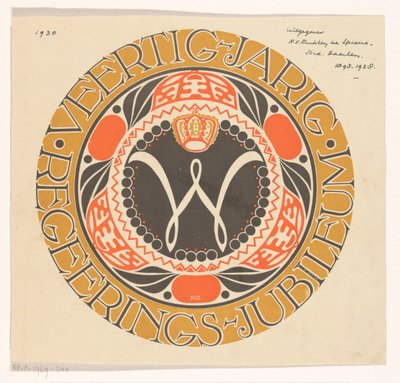Emblema del 40 aniversario de gobierno de la reina Guillermina de los Países Bajos de Carel Adolph Lion Cachet