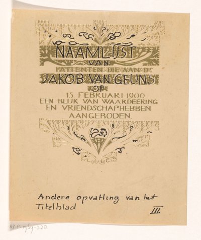 Huldeblijk an Jacob van Geuns de Carel Adolph Lion Cachet