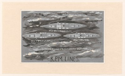 Diseño de la viñeta de la Royal Paket Shipping Company, K.P.M. Lines de Carel Adolph Lion Cachet