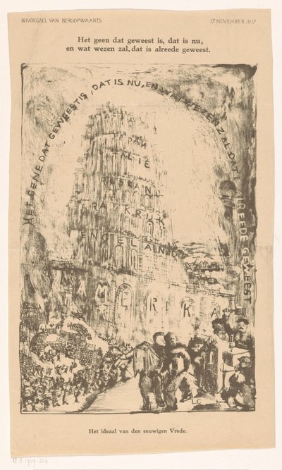Torre con nombres de países
El ideal de la paz eterna (título sobre el objeto) de Carel Adolph Lion Cachet