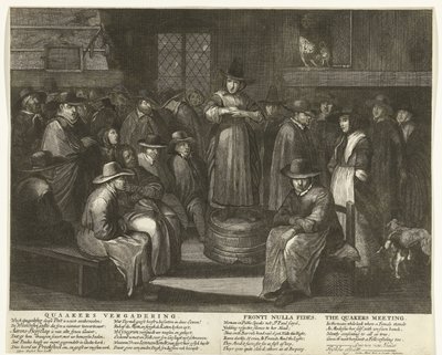 Caricatura de los cuáqueros ingleses, hacia 1656 Quaaker Meeting / Fronti Nulla Fides / The Quaakers Meeting (título sobre el objeto) de Carel Allard