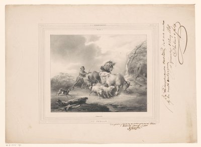 Granjero con sus animales huyendo de un huracán El huracán (título sobre el objeto) de Carel Christiaan Antony Last