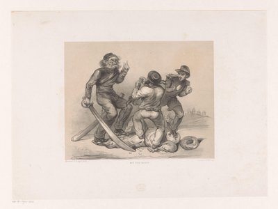 Tres hombres en batalla pisotean a Turk ¡Ayuda al turco! (título en el objeto) de Carel Christiaan Antony Last