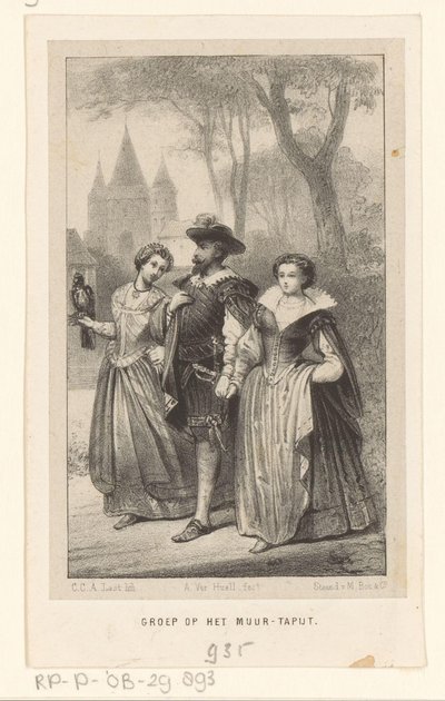 hombre, con, dos mujeres, en, el suyo, brazo Grupo en el tapiz de la pared (título sobre el objeto) de Carel Christiaan Antony Last