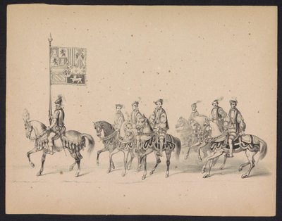 Mascarada de los estudiantes de Utrecht, 1846 (lámina 15) Representación de la procesión disfrazada, que representa la procesión de Felipe II, Príncipe de España, en Utrecht, el 3 de octubre de 1549, celebrada el 17 de junio de 1846, por S.S. Estudiantes d de Carel Christiaan Antony Last