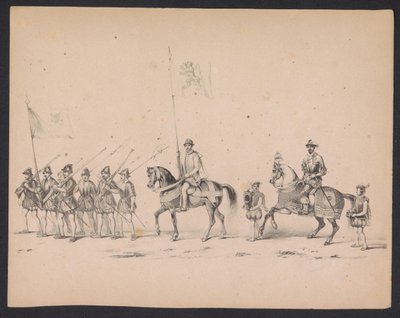 Mascarada de los estudiantes de Utrecht, 1846 (Lámina 2) Representación de la procesión disfrazada, que representa la procesión de Felipe II, Príncipe de España, en Utrecht, el 3 de octubre de 1549, celebrada el 17 de junio de 1846, por S.S. Estudiantes de de Carel Christiaan Antony Last
