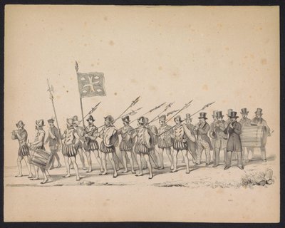 Mascarada de los estudiantes de Utrecht, 1846 (Lámina 22) Representación de la procesión disfrazada, que representa la procesión de Felipe II, Príncipe de España, en Utrecht, el 3 de octubre de 1549, celebrada el 17 de junio de 1846, por S.S. Estudiantes d de Carel Christiaan Antony Last
