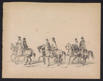 Mascarada de los estudiantes de Utrecht, 1846 (lámina 5) Representación de la procesión disfrazada, que representa la procesión de Felipe II, Príncipe de España, en Utrecht, el 3 de octubre de 1549, celebrada el 17 de junio de 1846, por S.S. Estudiantes de de Carel Christiaan Antony Last