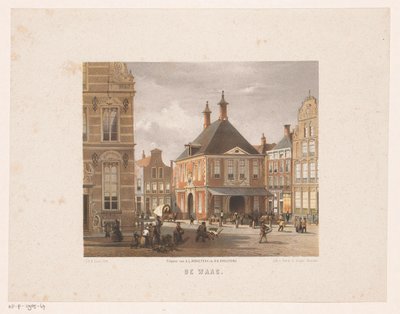 Paisaje urbano con casa de pesaje en Groningen El Waag (título sobre el objeto) de Carel Christiaan Antony Last