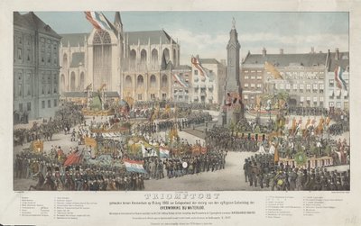 Triunfo en Amsterdam el 19 de junio de 1865 con motivo de la celebración del quincuagésimo aniversario de la Victoria cerca de Waterloo (título sobre objeto) de Carel Christiaan Antony Last