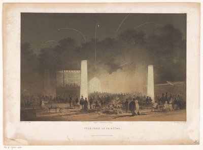 Fuegos artificiales en la gran ruina de Leiden Fuegos artificiales sobre las ruinas (título sobre el objeto) de Carel Christiaan Antony Last