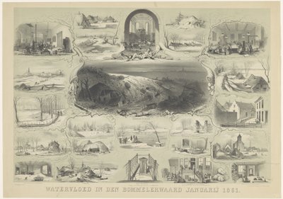 Inundación en den Bommelerwaard, enero de 1861 (título sobre el objeto) de Carel Christiaan Antony Last