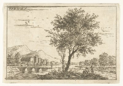 Paisaje montañoso con un castillo en el río. Paisajes (título de la serie) de Carel Frederik Bendorp (I)