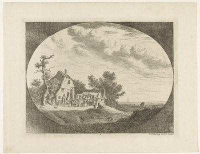 Paisaje con posada y caballos descansando y carros y jinetes de Carel Frederik Bendorp (I)