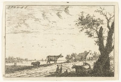 paisaje de río con vacas Paisajes (título de la serie) de Carel Frederik Bendorp (I)