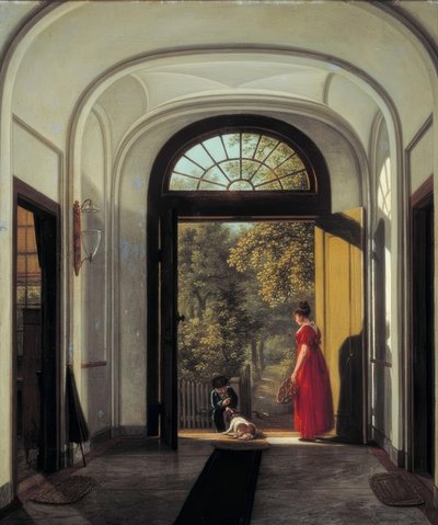 La esposa y el hijo del artista en el vestíbulo de su casa de Carel Lodewijk Hansen