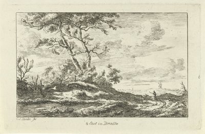Pastor en un camino rural Te Eext en Drenthe (título sobre el objeto) Paisajes (a-f) (título de la serie) de Carel Lodewijk Hansen