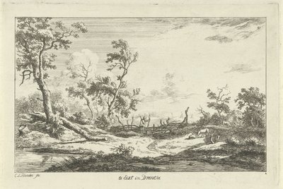 Cazador en un paisaje Te Eext en Drenthe (título sobre el objeto) Paisajes (A-F) (título de la serie) de Carel Lodewijk Hansen