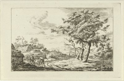 Cazadores con un perro en un sendero Paisajes (a-f) (título de la serie) de Carel Lodewijk Hansen