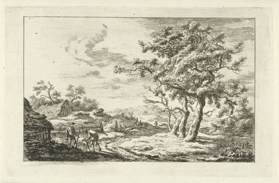 Cazadores con un perro en un sendero Paisajes (a-f) (título de la serie) de Carel Lodewijk Hansen