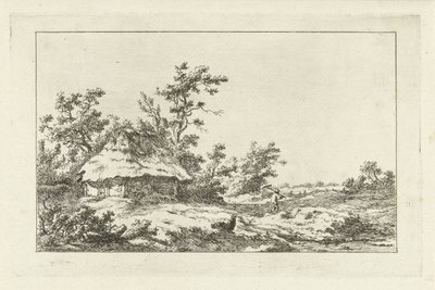 Hombre con un rastrillo en un granero Paisajes (A-F) (título de la serie) de Carel Lodewijk Hansen