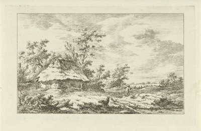 Hombre con un rastrillo en un granero Paisajes (A-F) (título de la serie) de Carel Lodewijk Hansen