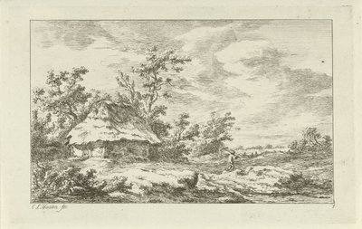 Hombre con un rastrillo en un granero Paisajes (A-F) (título de la serie) de Carel Lodewijk Hansen