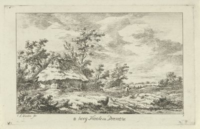Hombre con un rastrillo en un granero Demasiado alto Haale en Drenthe (título sobre objeto) Paisajes (A-F) (título de la serie) de Carel Lodewijk Hansen