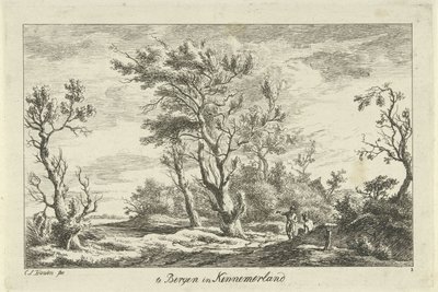 Viajeros en un paisaje En Bergen en Kennemerland (título sobre objeto) Paisajes (A-F) (título de la serie) de Carel Lodewijk Hansen