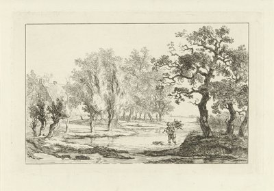 Paisaje fluvial con un recolector de madera. de Carel Lodewijk Hansen