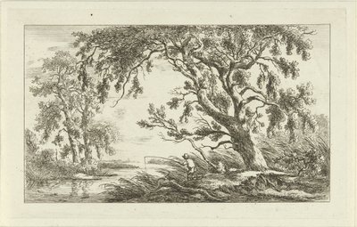 Pescador en un paisaje de río Paisajes (a-f) (título de la serie) de Carel Lodewijk Hansen