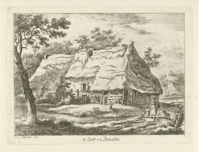 Mujer con niño en una granja Te Eext en Drenthe (título sobre el objeto) Paisajes (1-6) (título de la serie) de Carel Lodewijk Hansen