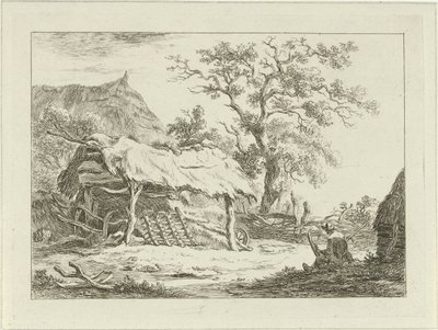Figura sentada junto a un granero Paisajes (1-6) (título de la serie) de Carel Lodewijk Hansen