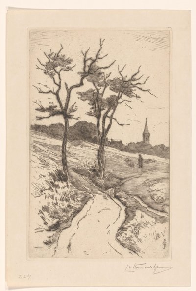 Paisaje de dunas con la torre de la iglesia de Katwijk de Carel Nicolaas Storm van 