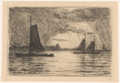 Vista del Maas cerca de Dordrecht en la noche de Carel Nicolaas Storm van 