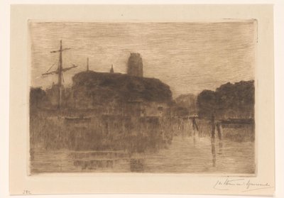 Vista del Nieuwe Haven en Dordrecht por la noche de Carel Nicolaas Storm van 
