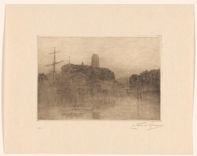 Vista del Nieuwe Haven en Dordrecht al atardecer de Carel Nicolaas Storm van 
