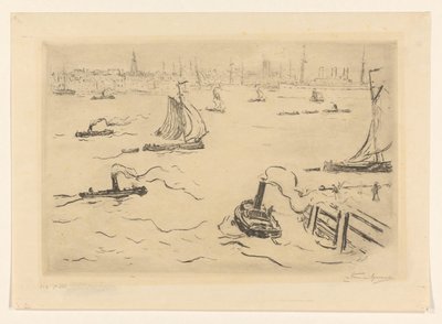 Río con barcos cerca de una ciudad de Carel Nicolaas Storm van 