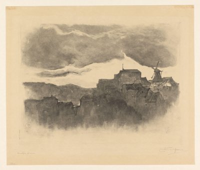 Pueblo con molino en una colina de Carel Nicolaas Storm van 