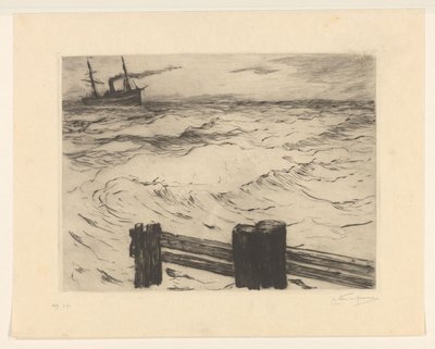 Barco de vapor en el mar de Carel Nicolaas Storm van 