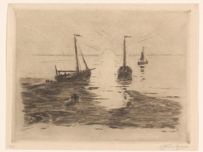 Paisaje marino con veleros y sol poniente
Sol poniente (título en el objeto) de Carel Nicolaas Storm van 