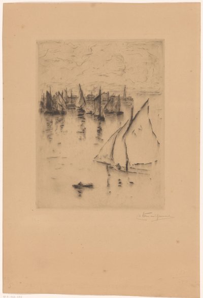 Barcos de vela frente al puerto de Le Havre de Carel Nicolaas Storm van 