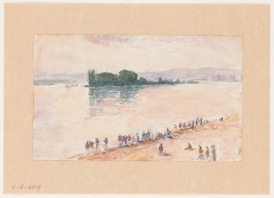 Vista desde la orilla a todo lo ancho de un río de Carel Nicolaas Storm van 